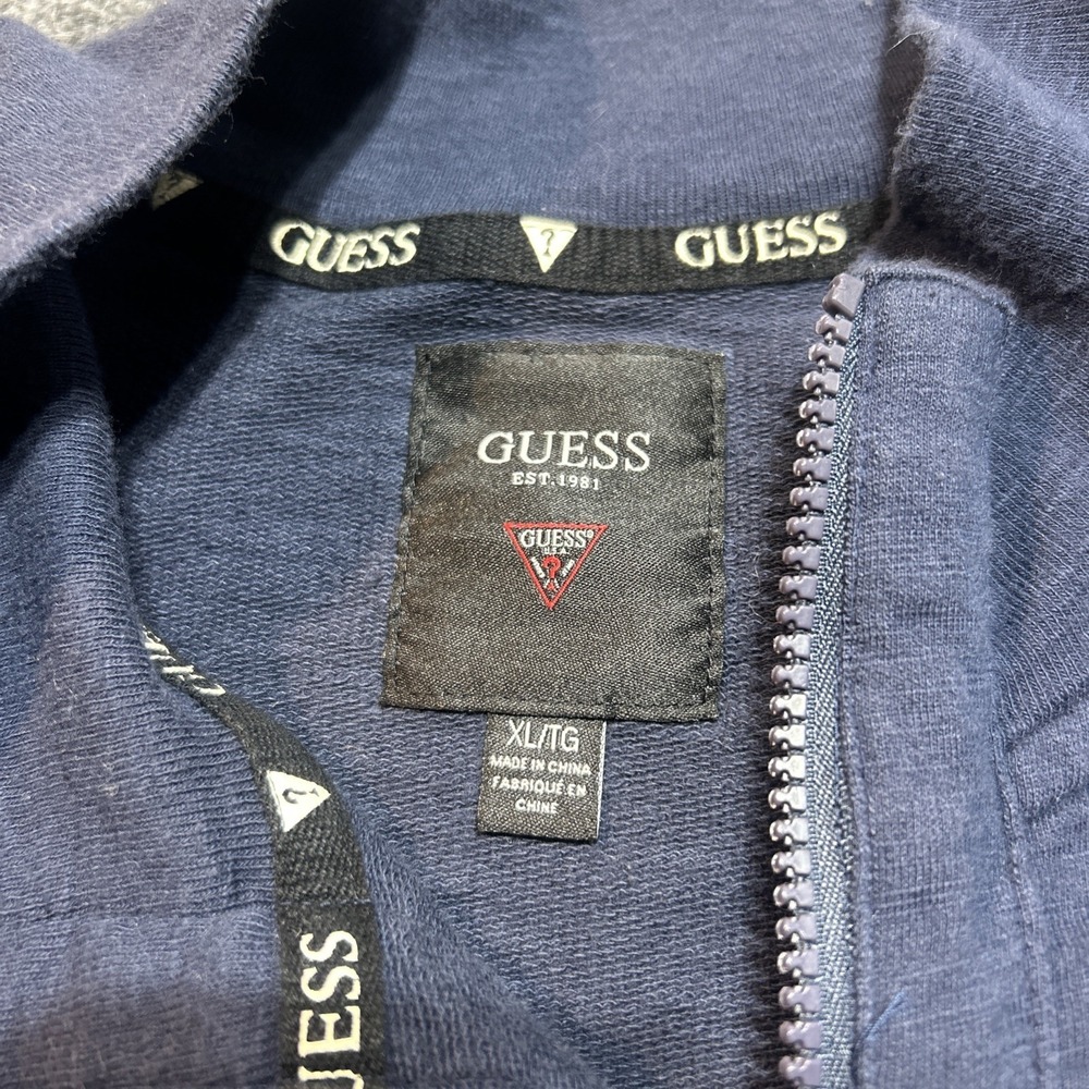 Guess Sweater Mens XL Mock Neck Full Zip Navy Blue Cotton Long Sleeve Track - Picture 3 of 8